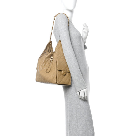 Caviar Quilted Medium Chanel 25 Handbag Dark Beige