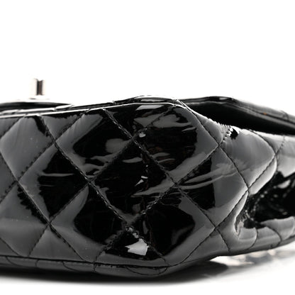 Patent Calfskin Quilted Mini Rectangular Flap Black