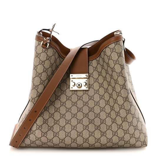 GG Icon Monogram Padlock Shoulder Bag Beige Dark Brown