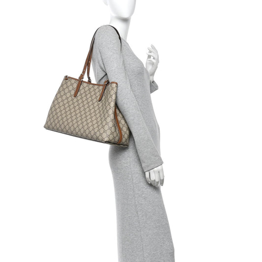 GG Supreme Monogram Emblem Large Tote Bag Beige Dark Brown