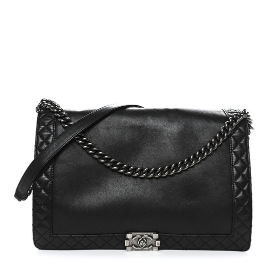 Calfskin Large Boy Reverso Flap Black