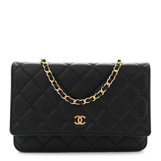 Caviar Quilted Wallet on Chain WOC Black