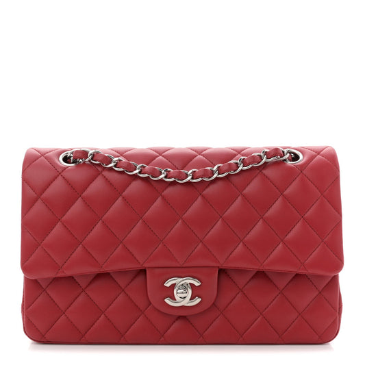 Lambskin Quilted Medium Double Flap Red