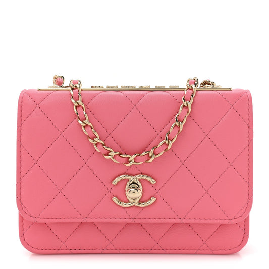 Lambskin Quilted Mini Trendy CC Wallet On Chain WOC Pink