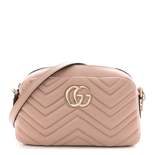 Calfskin Matelasse Small GG Marmont Camera Bag Pink Beige