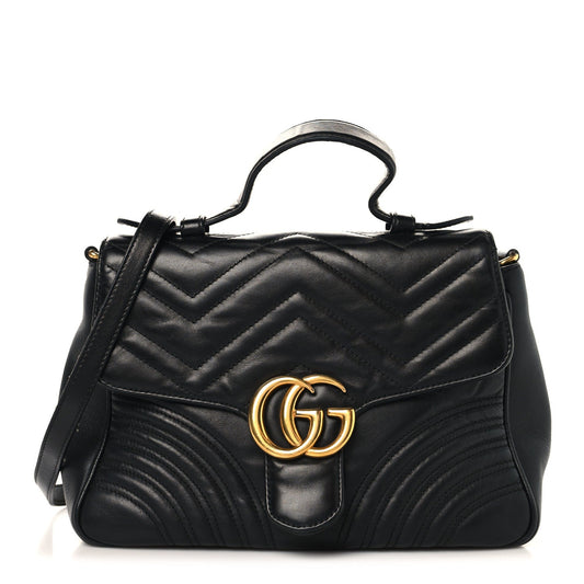 Calfskin Matelasse Small GG Marmont Top Handle Shoulder Bag Black