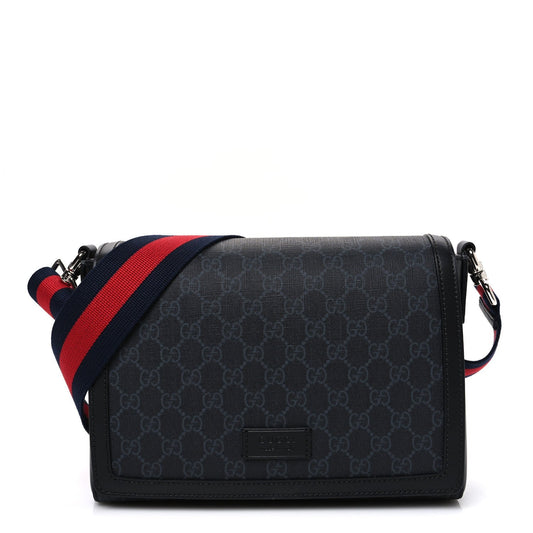 GG Supreme Monogram Appia Calfskin Web Crossbody Bag Black Grey
