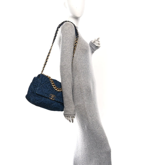 Denim Quilted Large Chanel 19 Flap Blue