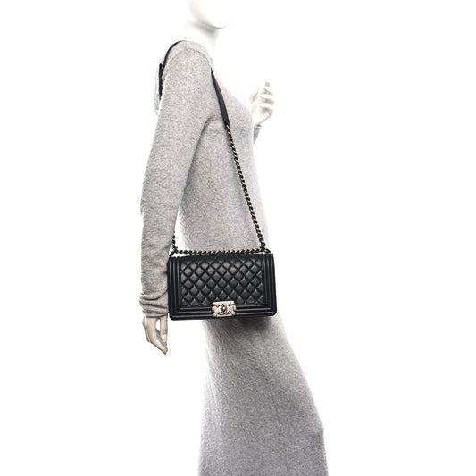 Lambskin Quilted Medium Boy Flap Black