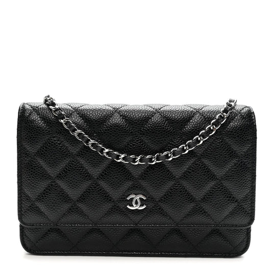 Caviar Quilted Wallet on Chain WOC Black