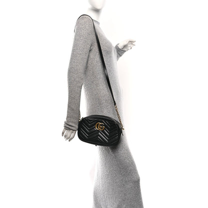 Calfskin Matelasse Small GG Marmont Chain Shoulder Bag Black
