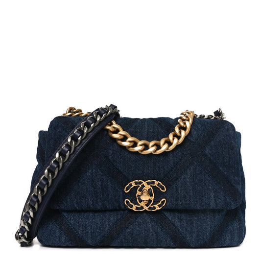 Denim Quilted Medium Chanel 19 Flap Blue