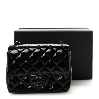Patent Calfskin Quilted Mini Square Flap So Black