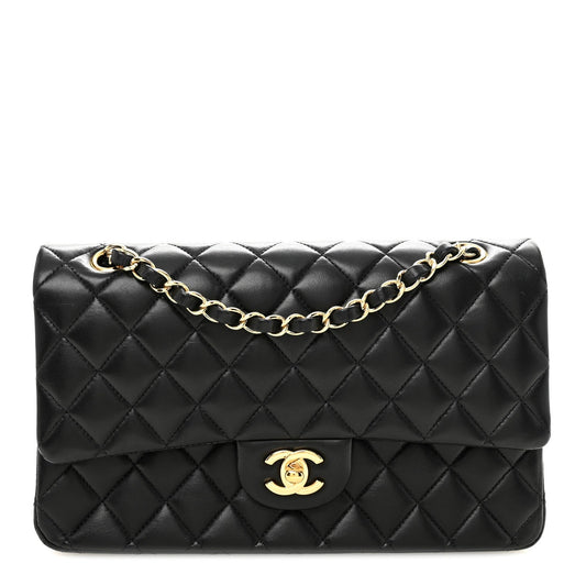 Lambskin Quilted Medium Double Flap Black