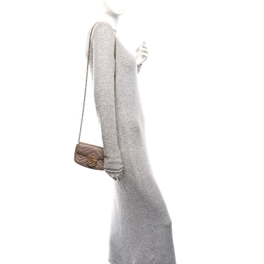 Calfskin Matelasse Super Mini GG Marmont Shoulder Bag Porcelain Rose