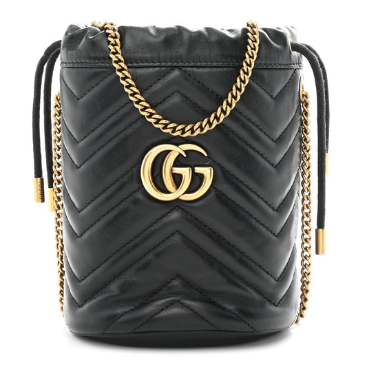 Calfskin Matelasse Mini GG Marmont 2.0 Bucket Bag Black