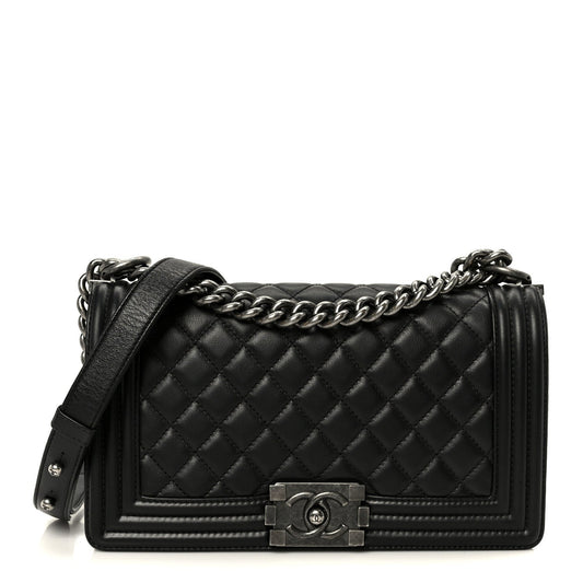 Calfskin Quilted Medium Boy Flap Black