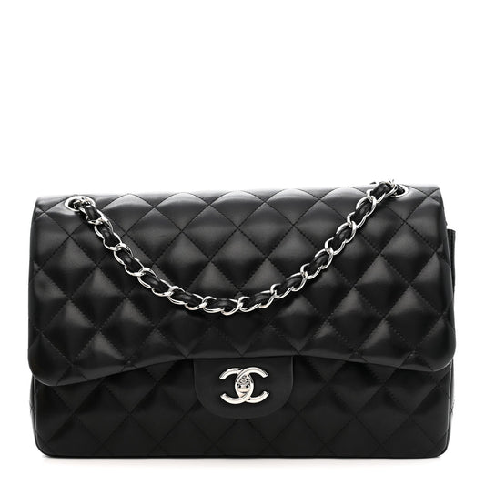 Lambskin Quilted Jumbo Double Flap Black