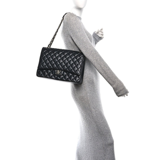 Lambskin Quilted Maxi Double Flap Black