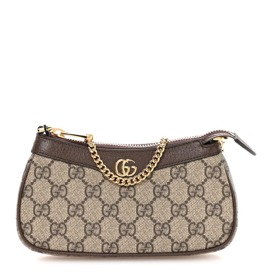 GG Supreme Monogram Textured Dollar Calfskin Mini Ophidia Chain Bag Beige Ebony