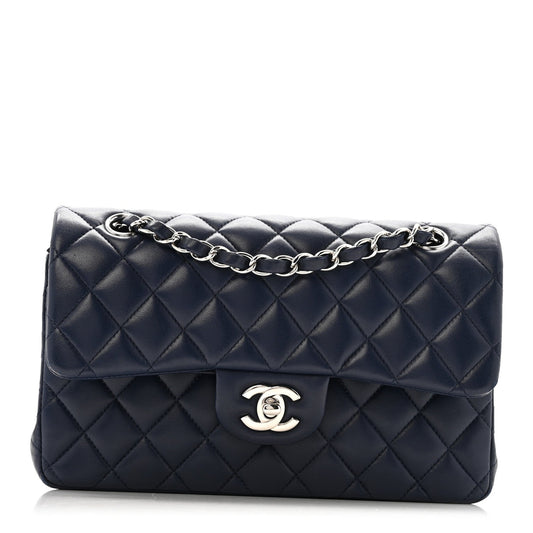 Lambskin Quilted Small Double Flap Blue