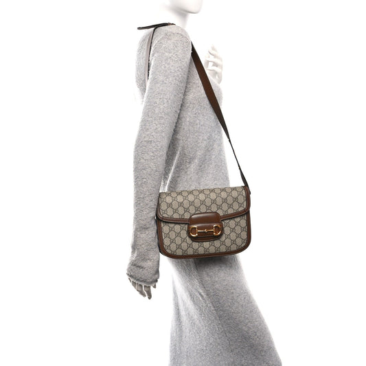 GG Supreme Monogram Horsebit 1955 Shoulder Bag Beige Brown Sugar