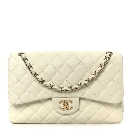 Caviar Quilted Jumbo Double Flap White