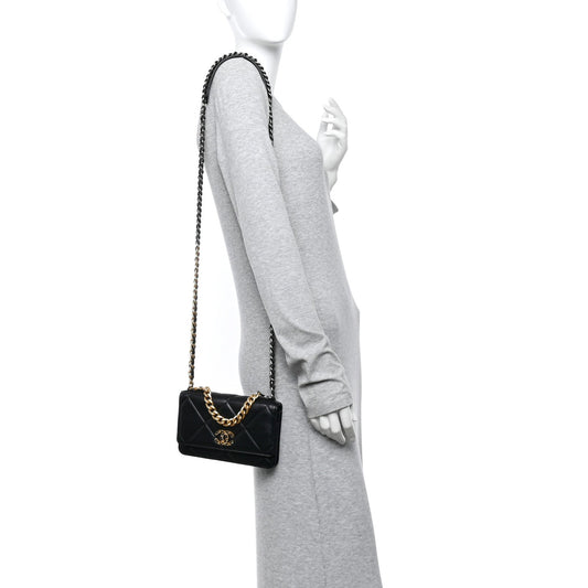 Lambskin Quilted Chanel 19 Wallet On Chain WOC Black