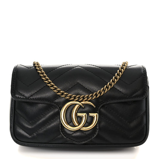 Calfskin Matelasse Super Mini GG Marmont Shoulder Bag Black