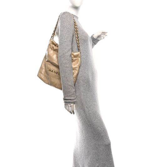 Metallic Calfskin Quilted Small Chanel 22 Light Gold