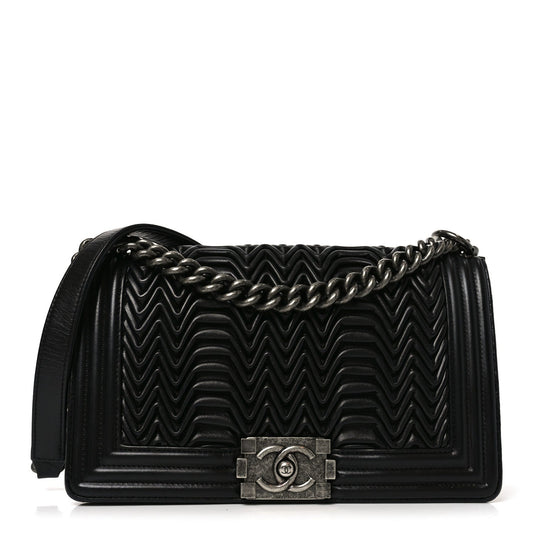Calfskin Pleated Medium Boy Flap Black