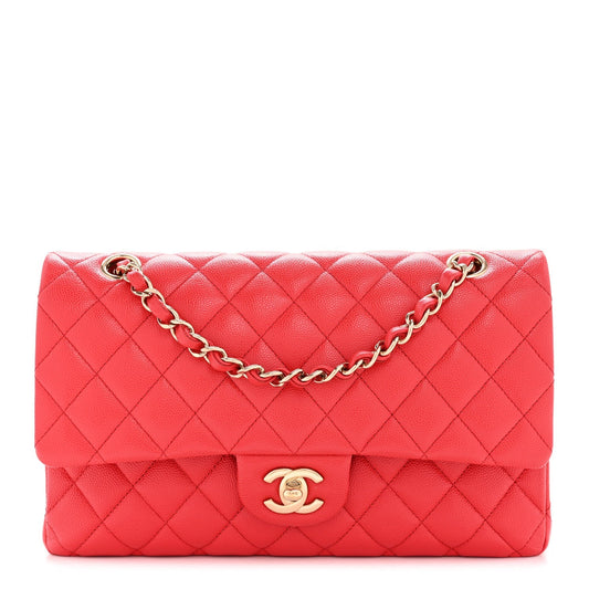 Caviar Quilted Medium Double Flap Red