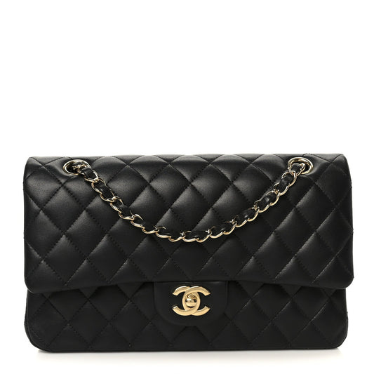 Lambskin Quilted Medium Double Flap Black