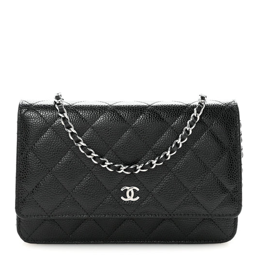Caviar Quilted Wallet on Chain WOC Black