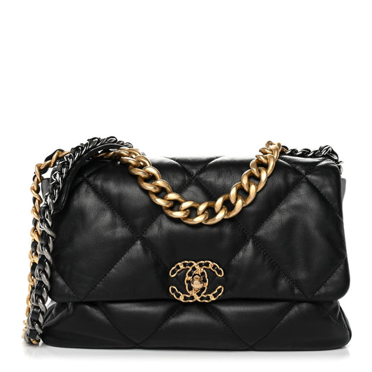 Goatskin Quilted Large Chanel 19 Flap Black