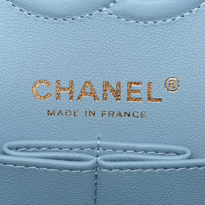 Caviar Quilted Small Double Flap Light Blue
