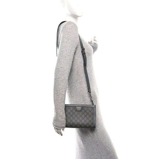 GG Supreme Monogram Textured Dollar Calfskin Web Small Ophidia Shoulder Bag Grey Black Graphite Grey