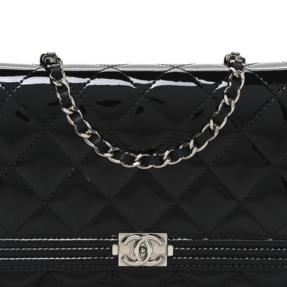 Patent Calfskin Quilted Boy Wallet On Chain WOC Black