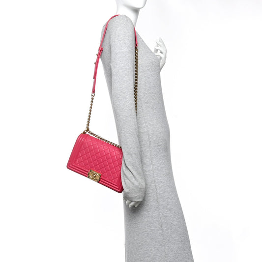 Lambskin Quilted Medium Boy Flap Fuchsia