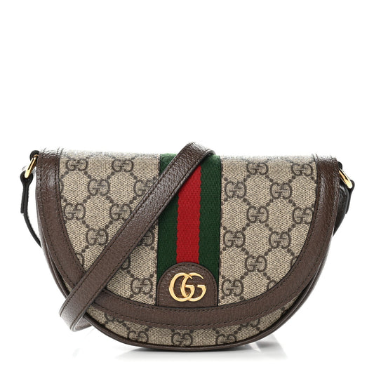 GG Supreme Monogram Textured Dollar Calfskin Web Mini Ophidia Flap Shoulder Bag Beige Ebony New Acero