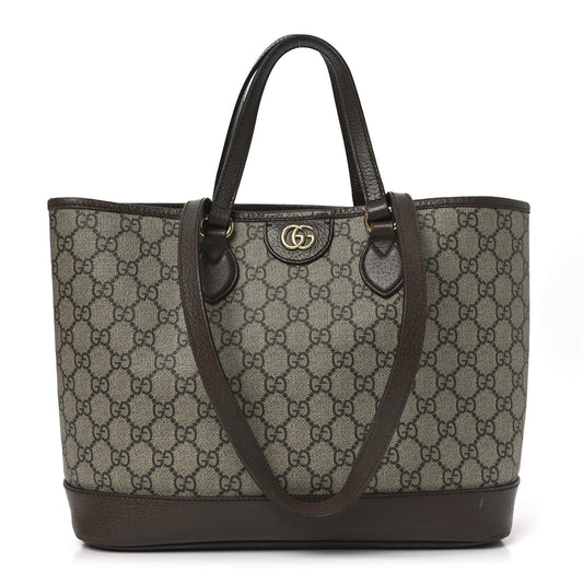 GG Supreme Monogram Textured Calfskin Small Ophidia Shoulder Tote Bag Beige Ebony New Acero