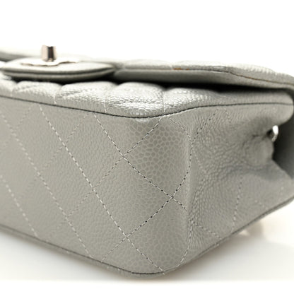 Caviar Quilted Mini Rectangular Flap Light Grey