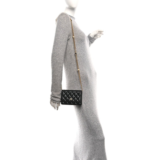 Lambskin Quilted CC Pearl Enamel Clutch on Chain WOC Black