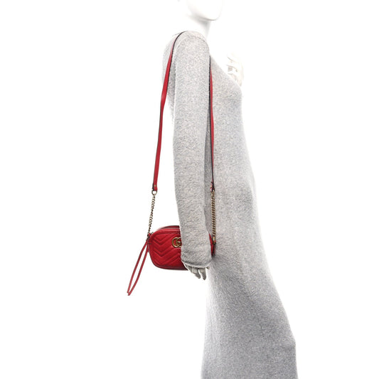 Calfskin Matelasse Mini GG Marmont Chain Shoulder Bag Hibiscus Red