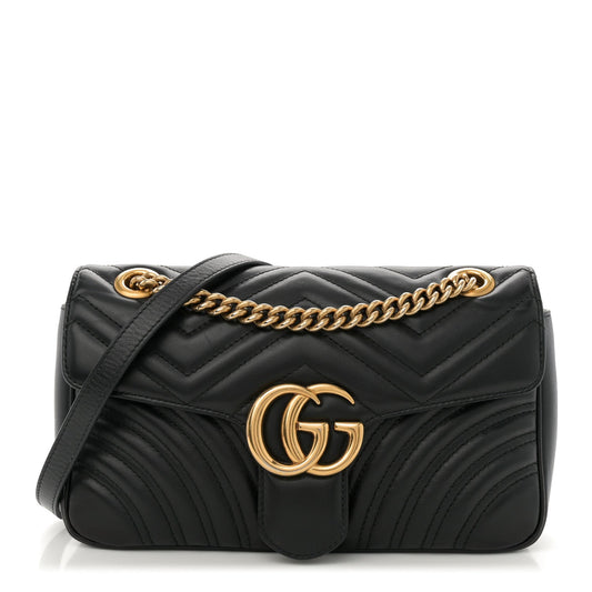 Calfskin Matelasse Small GG Marmont Shoulder Bag Black