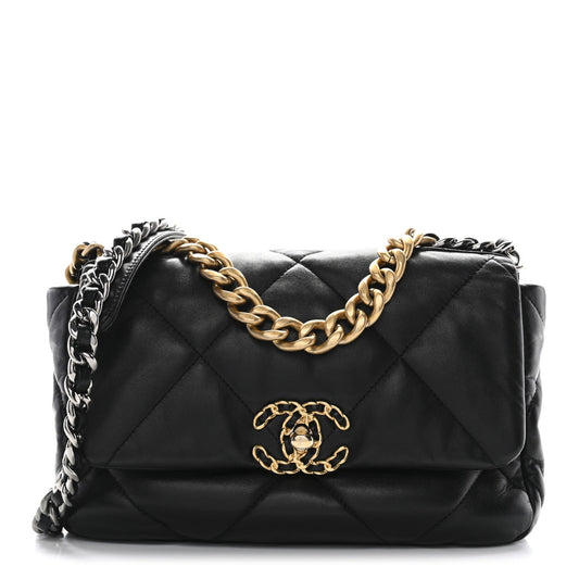 Lambskin Quilted Medium Chanel 19 Flap Black