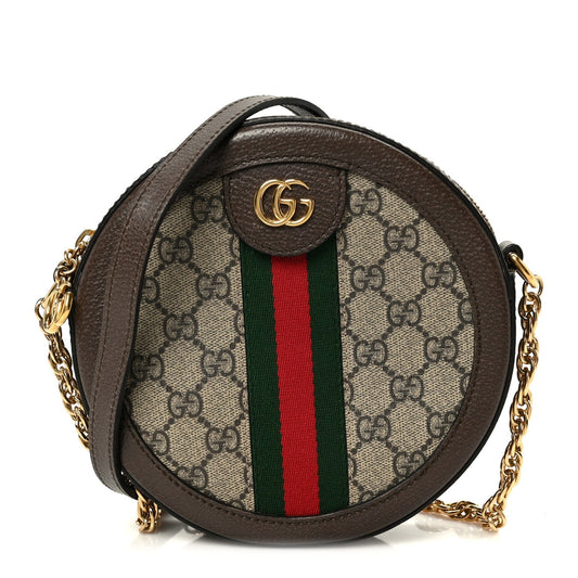 GG Supreme Monogram Web Mini Ophidia Round Shoulder Bag Brown