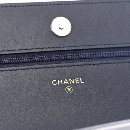 Denim Quilted Chanel 19 Wallet On Chain WOC Blue