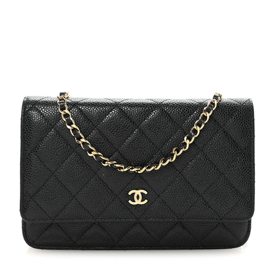 Caviar Quilted Wallet on Chain WOC Black
