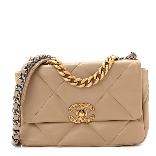 Lambskin Quilted Medium Chanel 19 Flap Dark Beige